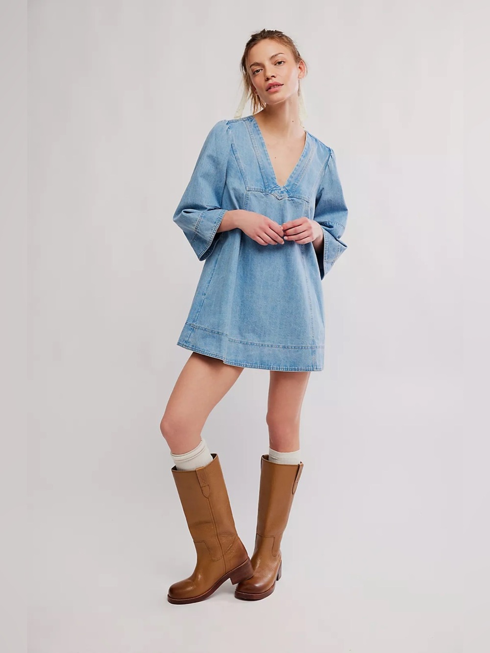 FREE PEOPLE Goldie Denim Mini Dress in Celestial Blue
Size Large